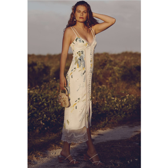 NWT By Anthropologie Lace Button-Front Slip Dress Size 16P Petites Ivory #ND455 - Picture 1 of 13